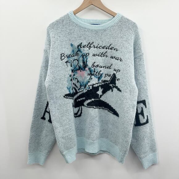 Aelfric Eden City of Love AW23 Crewneck Knit Sweater in Light Blue Size S NWT - Picture 2 of 15